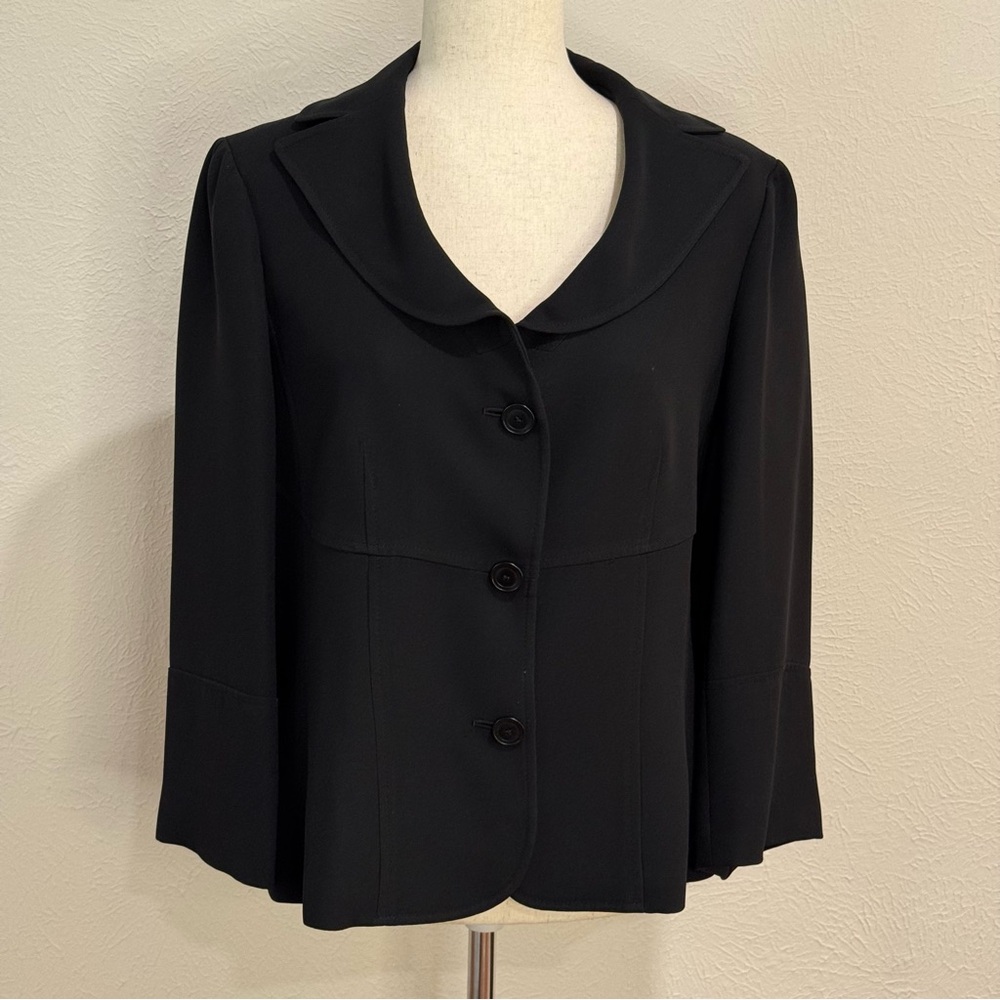 Ann Taylor LOFT Black Rounded-Collar Three-Button Blazer Size 12 - Picture 1 of 6